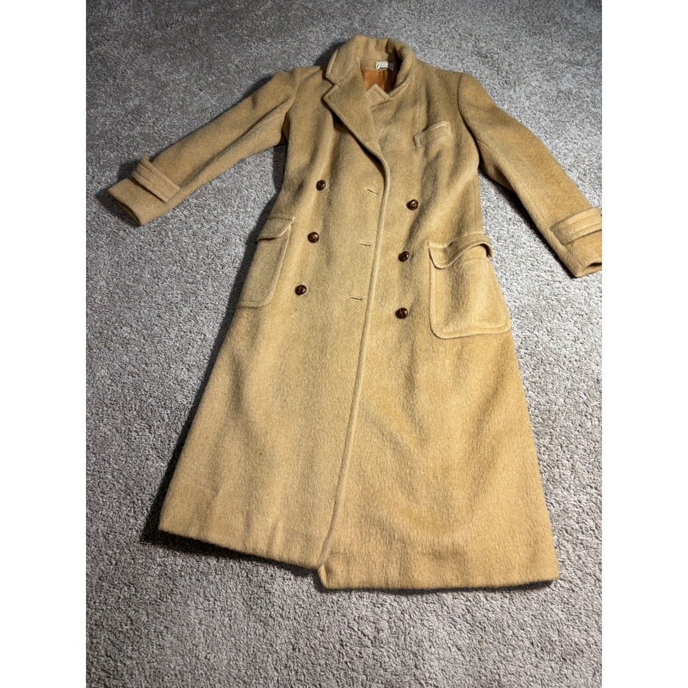 Vintage Austin Hill Camel Tan Double Breasted Long Wool Coat Trench Jacket Women